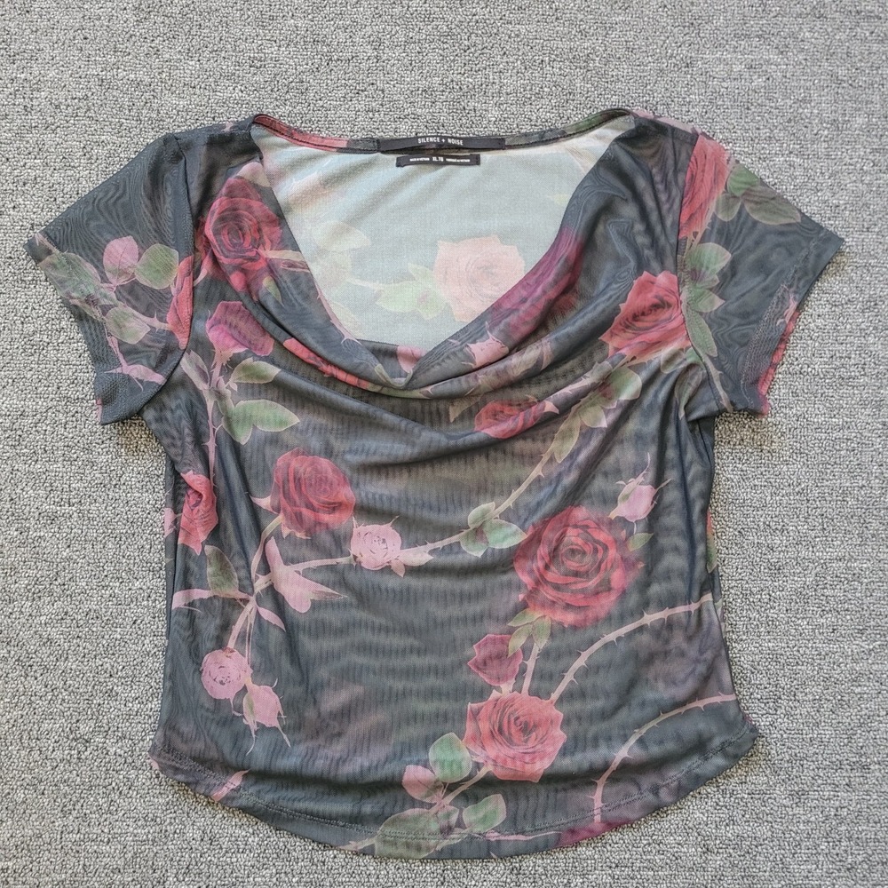 Silence + Noise mesh rose top cowl neck XL grunge goth romantic vampy festival - Picture 5 of 14